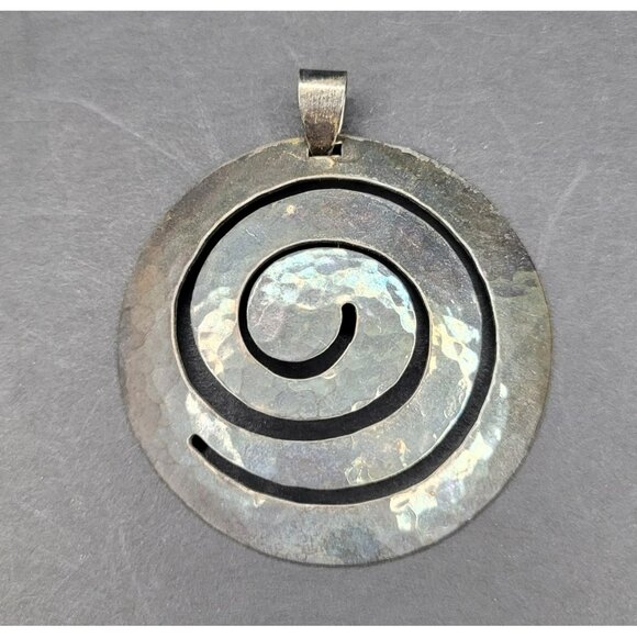 Taxco Jewelry - Taxco Mexico Sterling Silver 925 Modernist Spiral Pendant 16.5g Vintage 33